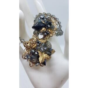 Vintage Bracelet Wrap Around Glass Bead Rhinestone Filigree Haskell Style 1950s